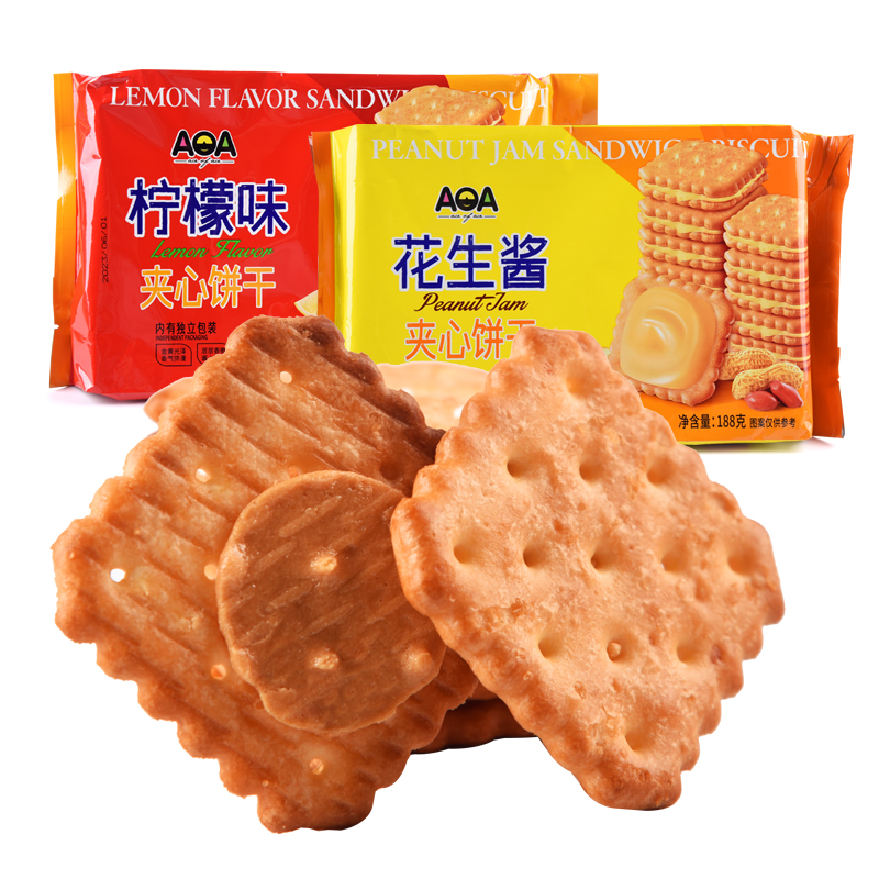 aoa花生酱夹心饼干188g袋装柠檬夹心饼休闲糕点心代餐零食下午茶 - 图3