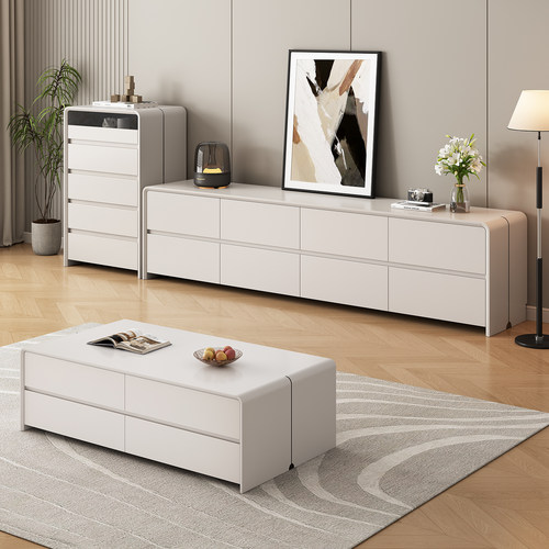 2025年纯实木高款落地电视柜茶几客厅家用现代简约电视机柜储物柜 - 图0