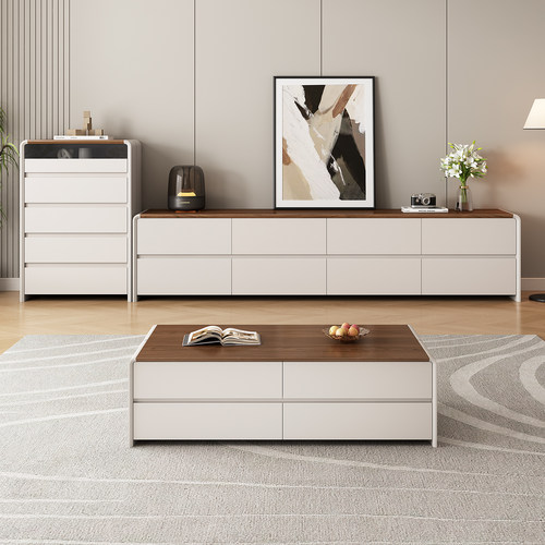 2025年纯实木高款落地电视柜茶几客厅家用现代简约电视机柜储物柜 - 图2