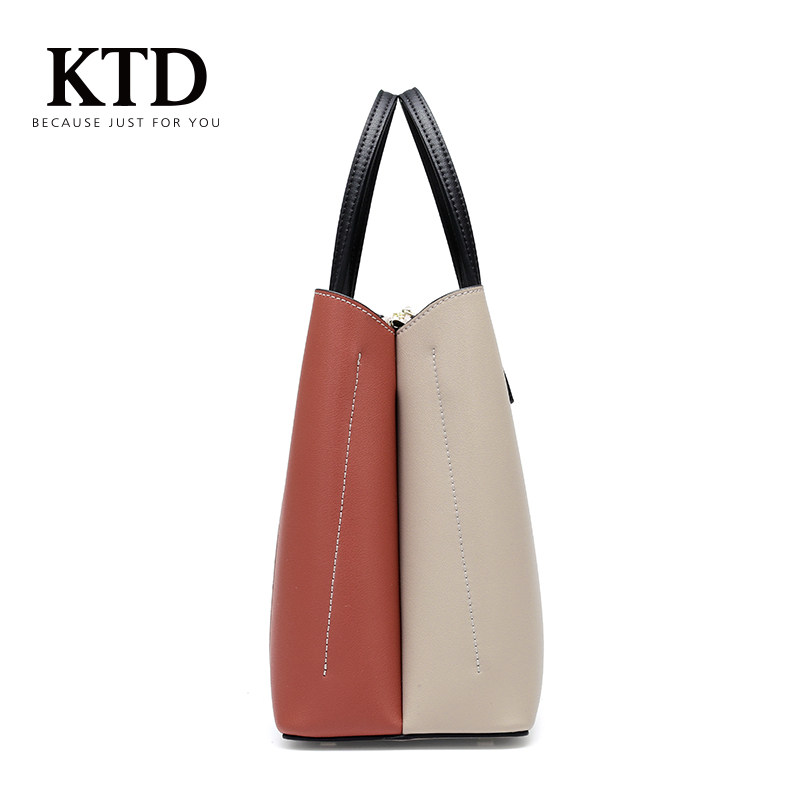 撞色真皮2021新款妈妈包简约手提包 ktd女士包袋