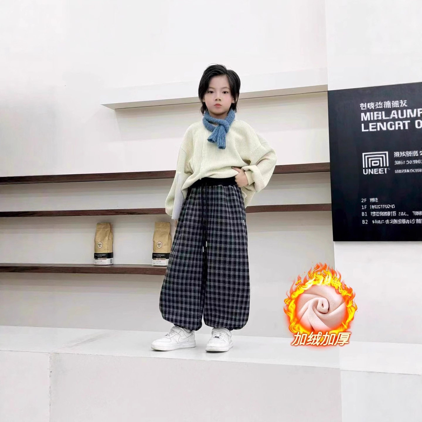 儿童2025款冬季新款男女童拼腰格子保暖休闲韩版束口长裤保暖裤子,淘宝优惠券,粉丝福利购,淘宝优惠卷