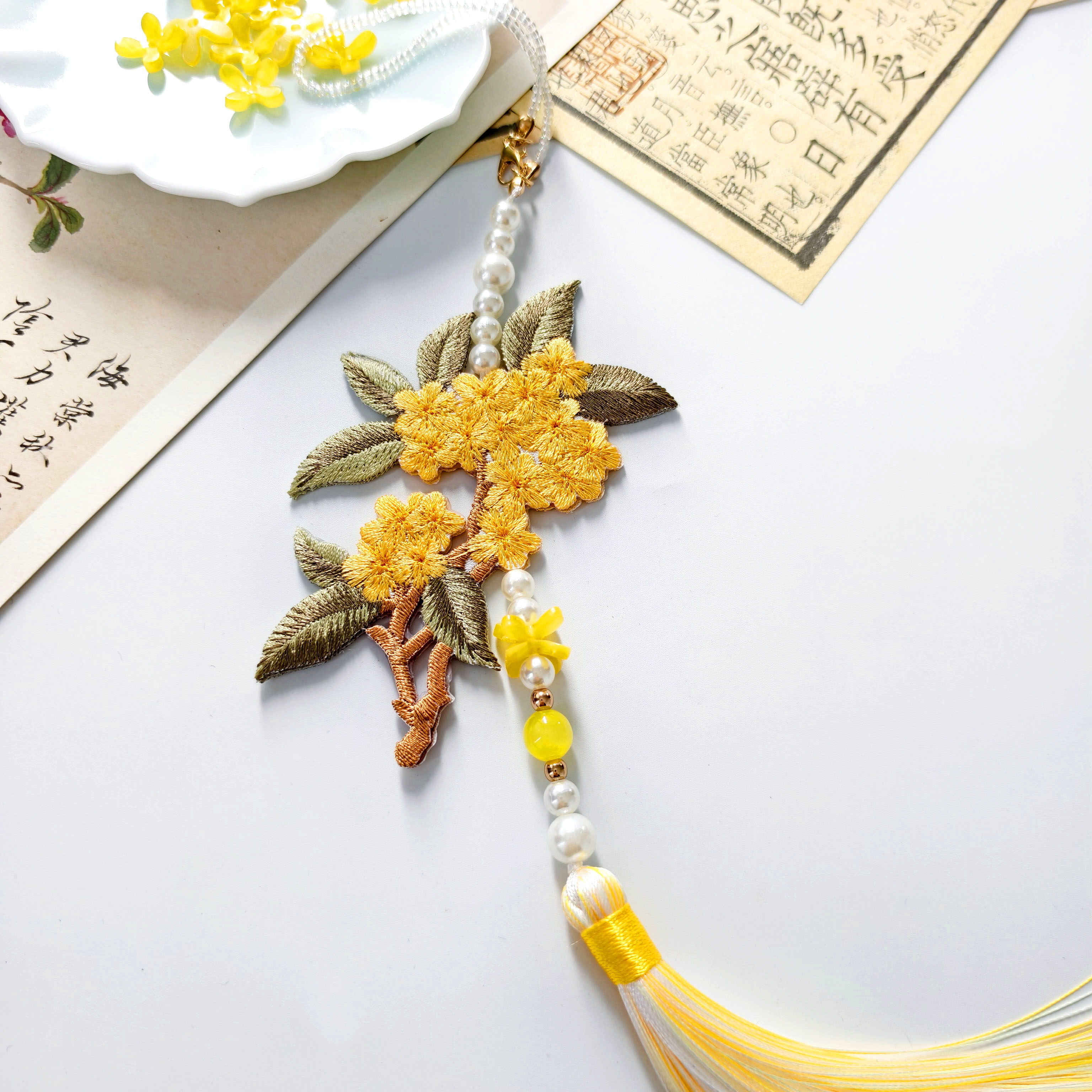 侠古与梦 古风双面刺绣挂件黄色桂花流苏禁步汉服旗袍配饰小挂饰,淘宝优惠券,粉丝福利购,淘宝优惠卷