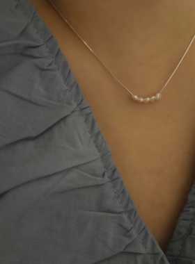 天然珍珠项链纯银法式复古淡水珍珠巴洛克珍珠链微笑链毛衣链高级