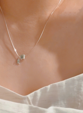 原创S925纯银猫咪小鱼项链女小众时尚可爱卡通吊坠甜美可爱项链