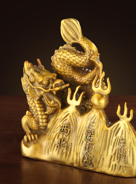 纯黄铜避火龙中式摆件火烧天门乾位铜器摆件三避火龙家居办公