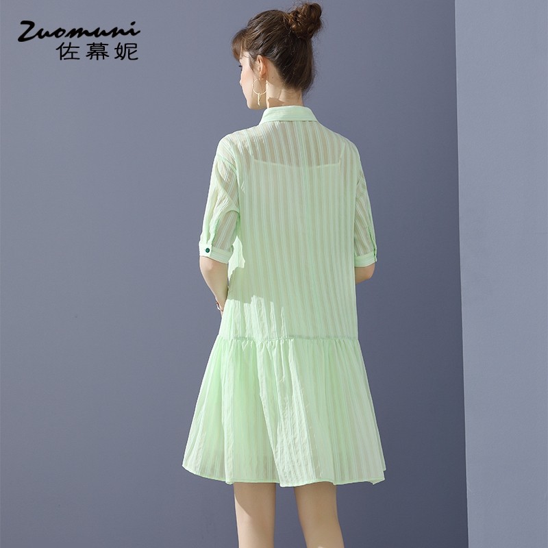 佐幕妮宽松果绿色衬衫连衣裙女 佐幕妮连衣裙