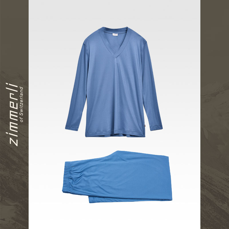 Zimmerli 男士V领针织纯色睡衣裤套装 3315-A96064 - 图0