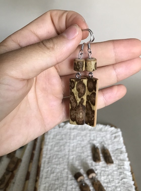 复古设计梅鹿竹耳环文艺斑竹耳环耳坠 竹子耳环耳钉坠子小众耳环