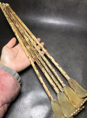高端手工老梅鹿竹白牛角痒痒挠眼睛花纹梅鹿竹老头乐手把件抓痒