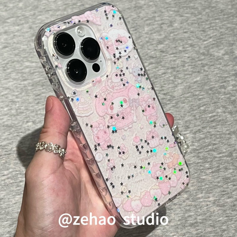 ZEHAO*ins可爱爆闪甜心美乐蒂双层印花韩系14适用iphone16promax苹果16pro手机壳苹果16/13软15Promax保护套1 - 图3
