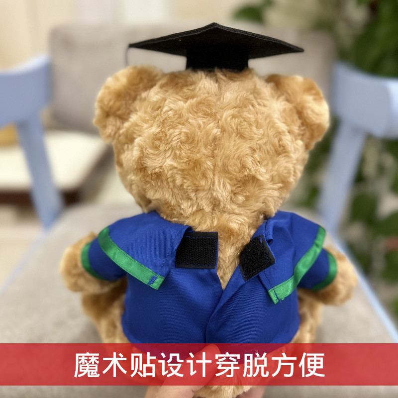 毕业公仔印字硕士服小熊玩偶硕士娃娃博士帽大学生礼物可定制LOGO