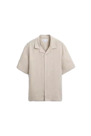 24夏季季新品 男装 米色纯亚麻宽松休闲短袖衬衫 3090200 052