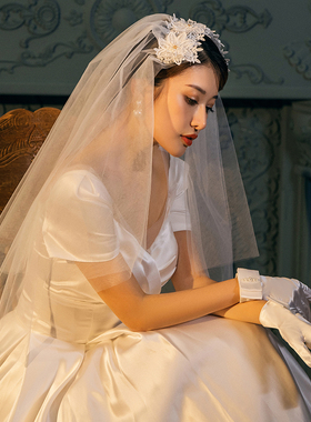 法式复古蕾丝帽式结婚新娘头纱
