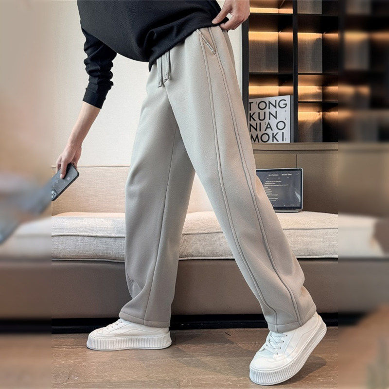 潮牌高端抓绒卫裤男士2025秋冬季新款宽松直筒加绒加厚弯刀休闲裤,淘宝优惠券,粉丝福利购,淘宝优惠卷