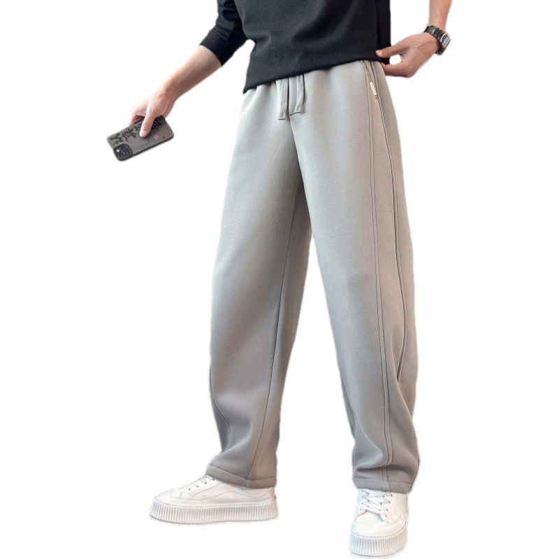 潮牌高端抓绒卫裤男士2025秋冬季新款宽松直筒加绒加厚弯刀休闲裤,淘宝优惠券,粉丝福利购,淘宝优惠卷