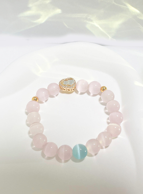 手工原作果冻粉猫眼石手链气质文艺水晶手串女款招桃花温柔中秋礼