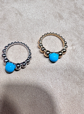 Zhaoyi珍宝～高瓷蓝松珠珠戒指  18k金精工