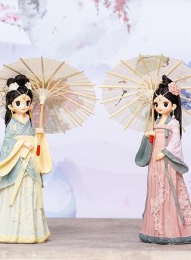 国潮古风玲珑少女打伞摆件宫廷格格桌面装饰汉服手办学生工艺礼品
