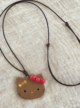 石塑粘土黑皮kitty吊坠手工项链