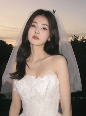 白鹿同款求婚领证白色头纱发夹新娘婚纱拍照道具法式高级感蓬蓬纱