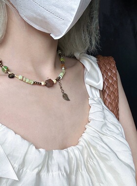 另一种蓝宋茜陈小满同款项链复古森系彩色串珠锁骨链民族风饰品女