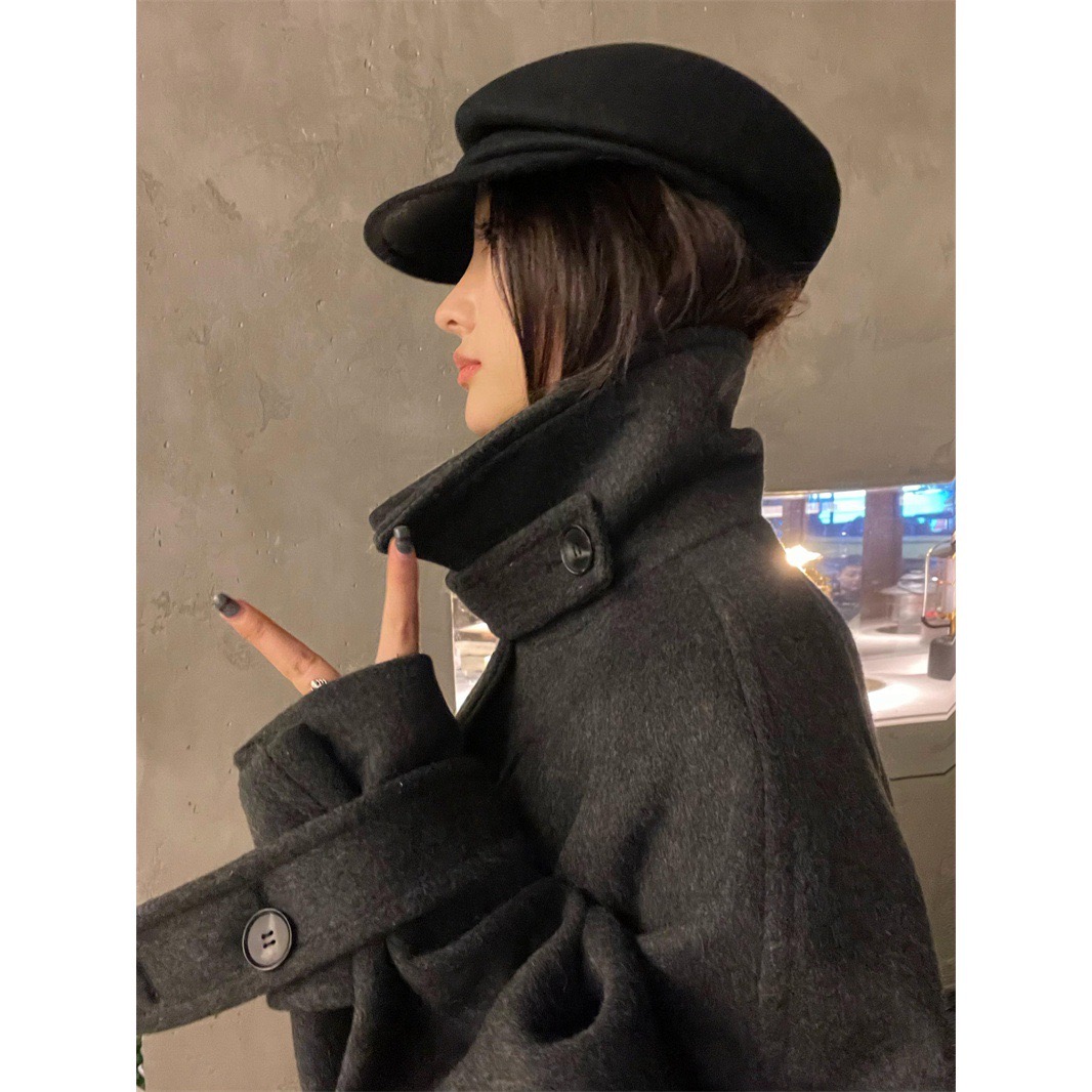 易梦玲同款黑色帽子秋冬女款高级感羊毛呢贝雷帽显脸小冬季画家帽 - 图2