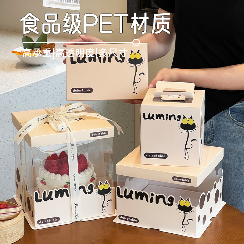 透明生日蛋糕盒子包装盒四寸6六寸8八寸10寸12单双层加高可爱儿童 - 图2