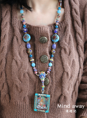 漫游记原创设计蓝色系佛牌项链