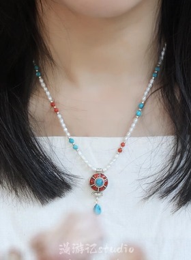 项链纯银天然珍珠米珠小众时尚