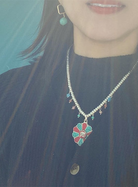 漫游记原创天然淡水珍珠复古优雅项链 气质文艺撞色串珠饰品diy