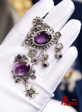 手工镶嵌宝石s925纯银吊坠胸针