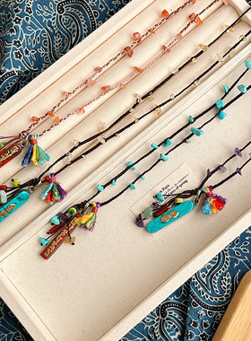 设计感夏日手工编织碎石水晶项链