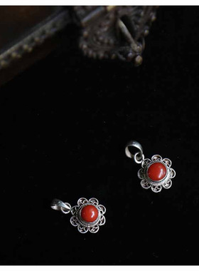 diy纯银红宝石手链尼泊尔吊坠