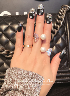 璀璨水晶珍珠日韩风饰品戒指