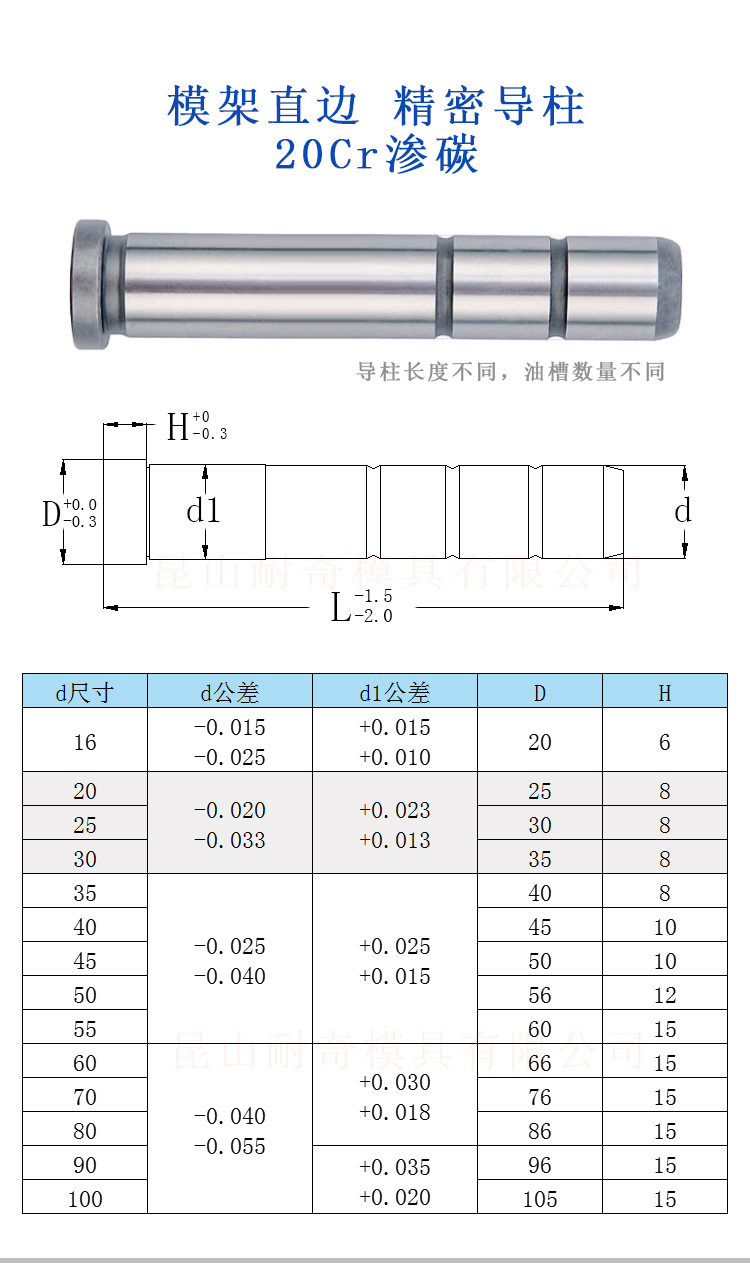 直径Φ20导柱导套 20CR材质  模具模架用GPA精密直边导柱直司托司