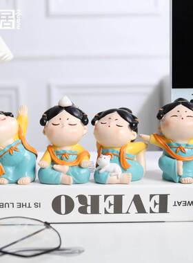 创意唐仕女办公室装饰客厅桌面家居可爱瑜伽小摆件汽车中控台古风