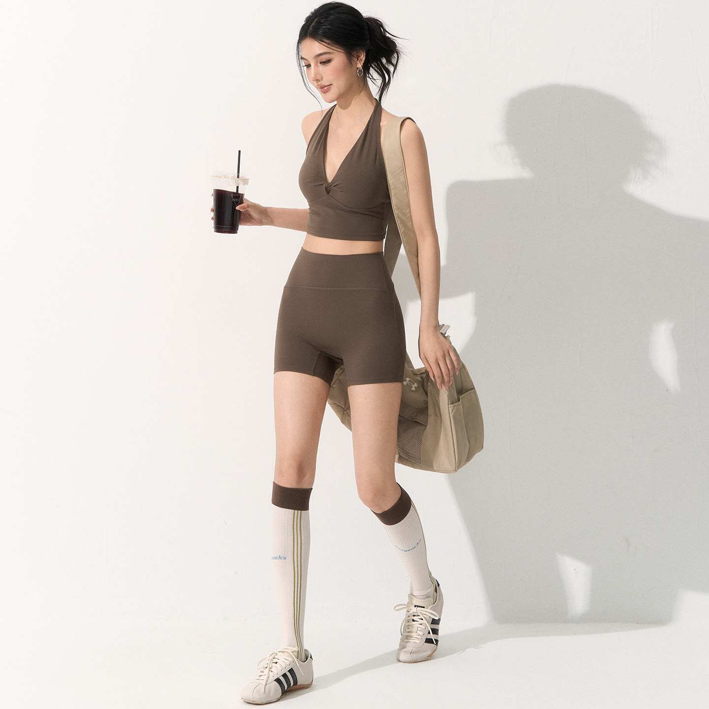 耐吉奥静酷风瑜伽服套装女细肩带美背运动背心高腰收腹健身短裤,淘宝优惠券,粉丝福利购,淘宝优惠卷