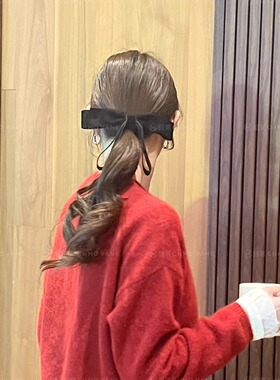 丝绒蝴蝶结飘带发夹新款头饰法式