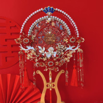 Chinese red gold double-sided double circle group fan diy material bag finished bridal wedding dragon Feng Fengxiu and handmade bouquet