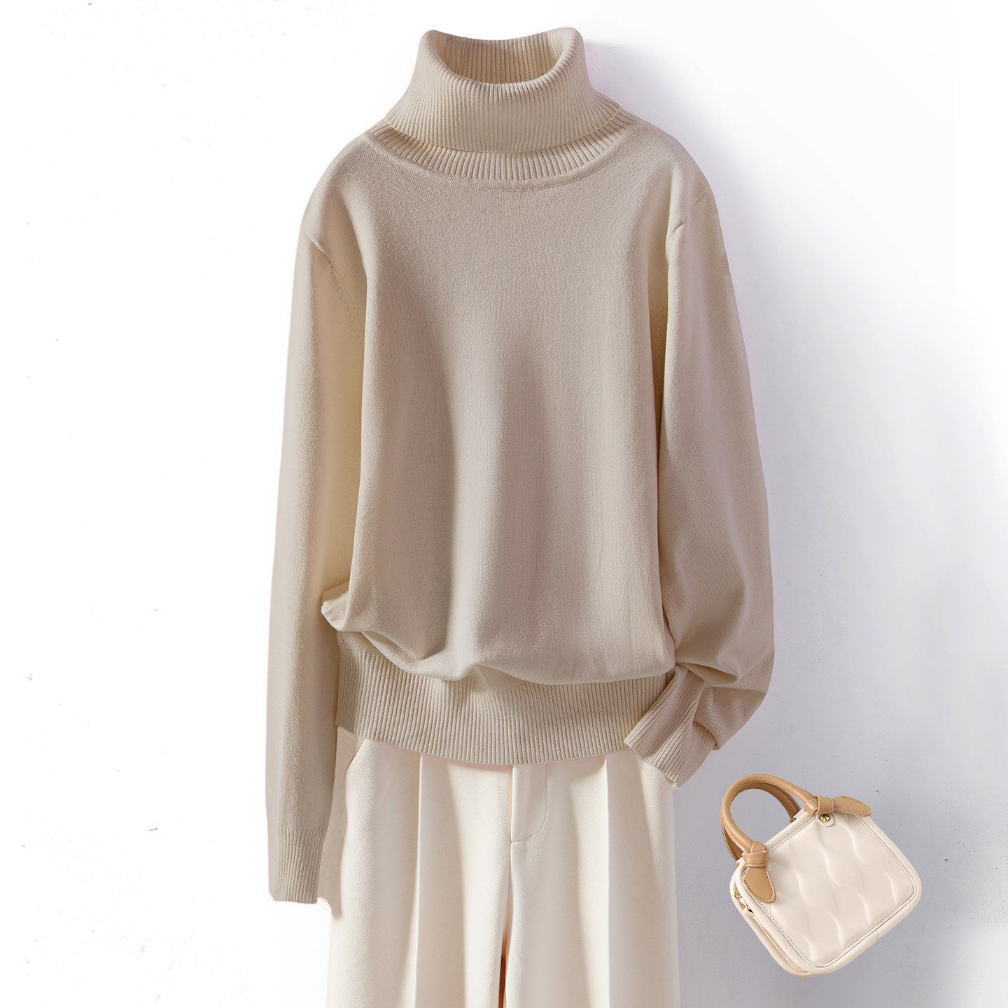 2025咖啡色高领长袖针织衫宽松套头大码毛衣女秋冬软糯内搭打底衫,淘宝优惠券,粉丝福利购,淘宝优惠卷