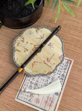 古风长柄紫竹腰扇便携可卷曲扇