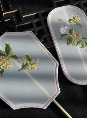 古风团扇古典桂花兔子刺绣异形扇