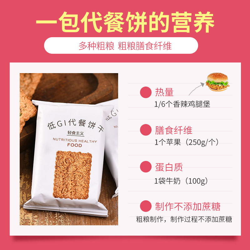 初吉食品旗舰店低GI饱腹代餐全麦饼干无糖精孕妇0零食卡脂肪热量魔芋压缩粗粮饼2