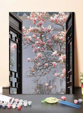 玉兰花diy数字油画填充油彩画手工填色丙烯画减压夏日客厅装饰画