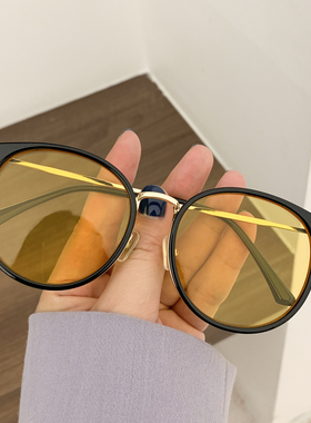 韩版ins潮复古橘黄色大框太阳镜女圆框茶色墨镜个性偏光防紫外线