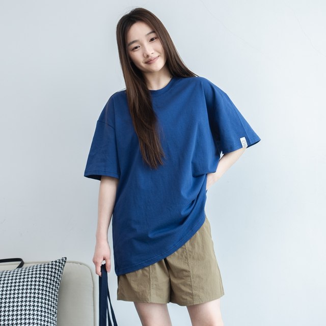 Blue white lazy T-shirt for women loose oversize