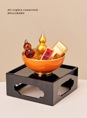 逅里「爱马橙」万容黄铜聚宝盆 招财玄关入户摆件 新年高档礼物