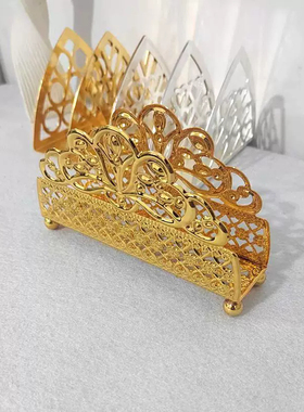 轻奢家用金属纸巾架创意雕花西餐厅立式纸巾夹商用餐桌酒店纸架托