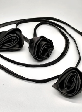 三朵款/多种戴法～手工玫瑰花choker可做发饰品绸缎布艺项链超长