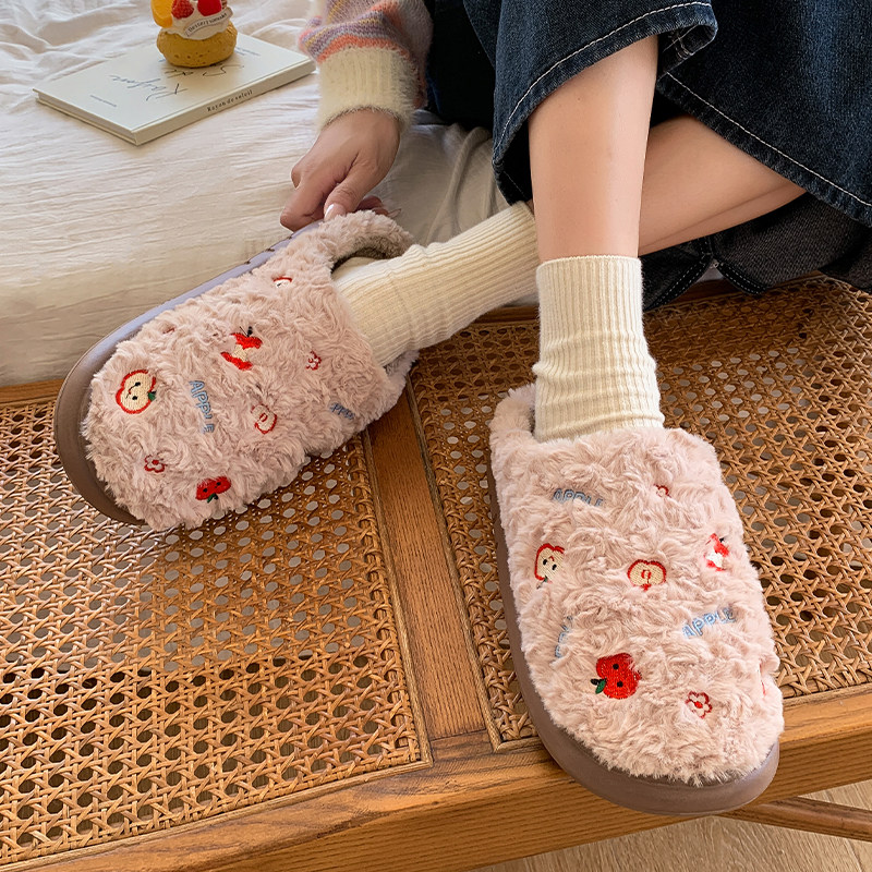 毛绒可爱苹果棉拖鞋女士2025新款秋冬季厚底保暖家居室内月子鞋男,淘宝优惠券,粉丝福利购,淘宝优惠卷